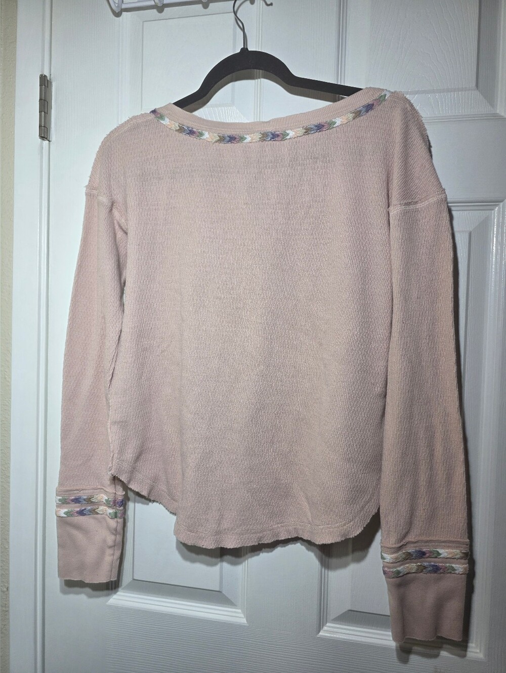 Free People Pink Thermal Knit Henley Long Sleeve Top Women's Size M - Picture 4 of 6
